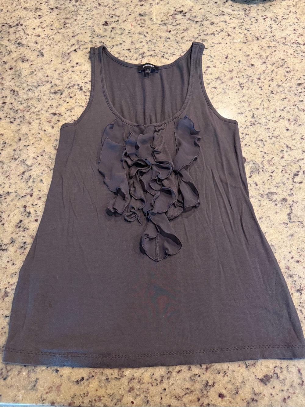 Express Gray Ruffle Front Sleeveless Tank